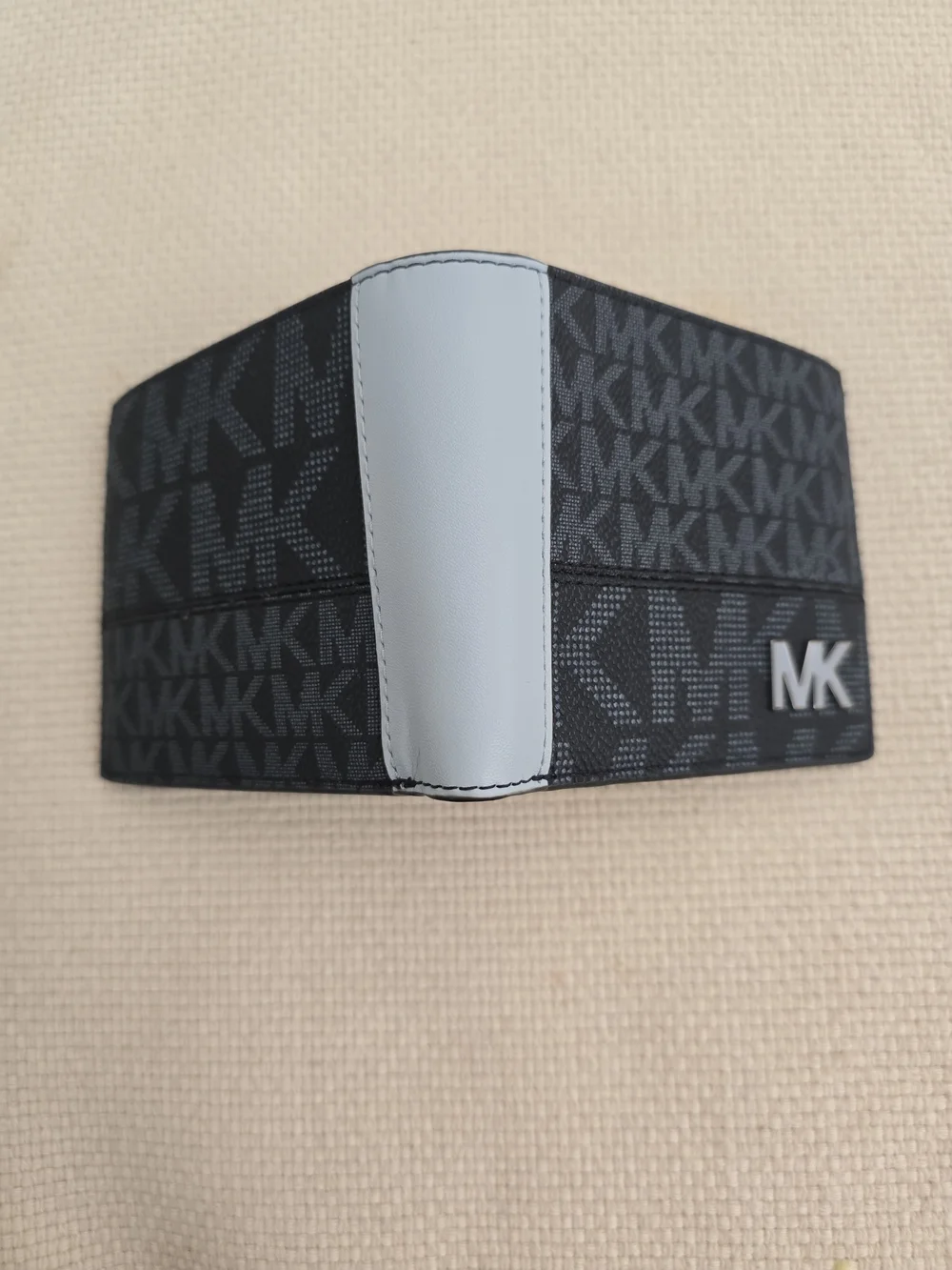 Michael Kors Deep Blue MK Monogram Bifold Wallet with Light Blue Side Trim